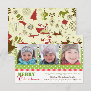 Rood, Groen, Bruin Retro 3 Foto's-3x5Kerstkaart Kaart