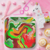 Rood, groen, bruinkoolkleurig, lichtvochtig papieren bordje (Feest)