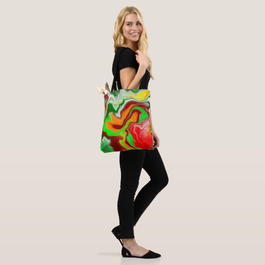 Rood, groen, bruinkoolkleurig, lichtvochtig tote bag (Op model)