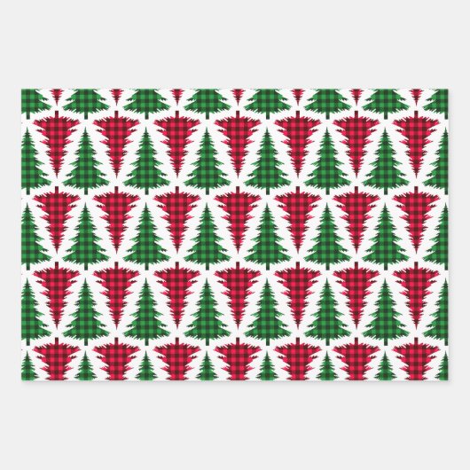 Rood Groen Buffel Check Kerstboom Inpakpapier Vel (Voorkant)