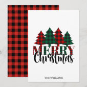 Rood & Groen Buffel Plaid Kerstboom Eenvoudig Feestdagenkaart (Voorkant / Achterkant)