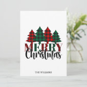 Rood & Groen Buffel Plaid Kerstboom Eenvoudig Feestdagenkaart (Staand voorkant)