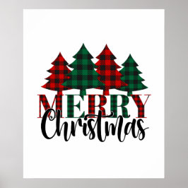 Rood & Groen Buffel Plaid Patroon Kerstboom Poster