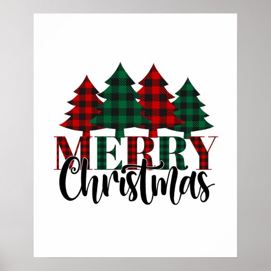 Rood & Groen Buffel Plaid Patroon Kerstboom Poster (Voorkant)