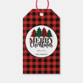 Rood & Groen Buffel Plaid Patroon Vrolijk Kerstfee Cadeaulabel (Voorkant)