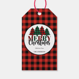 Rood & Groen Buffel Plaid Patroon Vrolijk Kerstfee Cadeaulabel