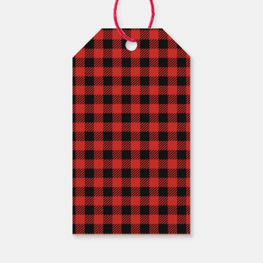 Rood & Groen Buffel Plaid Patroon Vrolijk Kerstfee Cadeaulabel (Achterkant)