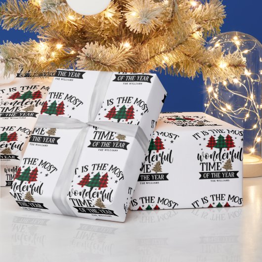 Rood & Groen Buffel Plaid Patroon Vrolijk Kerstfee Cadeaupapier (Feestdagen)