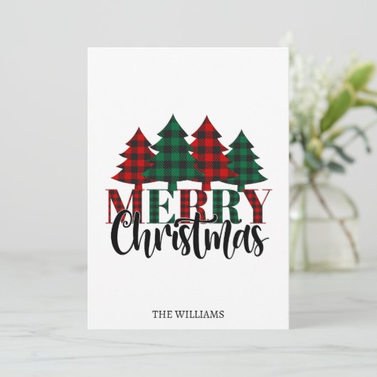 Rood & Groen Buffel Plaid Patroon Vrolijk Kerstfee Feestdagenkaart (Staand voorkant)