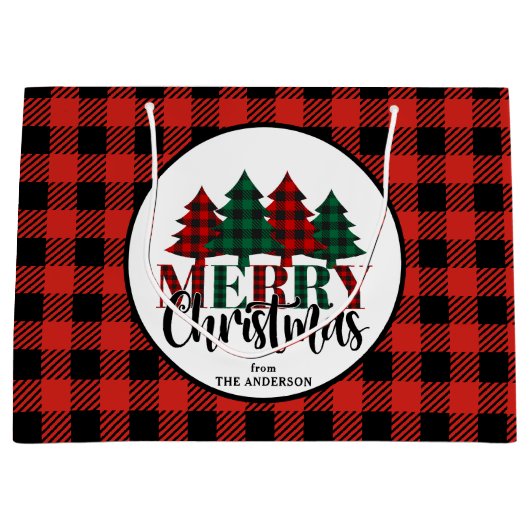Rood & Groen Buffel Plaid Patroon Vrolijk Kerstfee Groot Cadeauzakje (Voorkant)