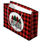 Rood & Groen Buffel Plaid Patroon Vrolijk Kerstfee Groot Cadeauzakje (Voorkant Gekanteld)