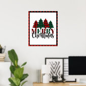 Rood & Groen Buffel Plaid Patroon Vrolijk Kerstfee Poster (Thuiskantoor)