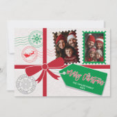  rood groen cadeau boog foto vrolijk kerstfeest feestdagenkaart (Voorkant)