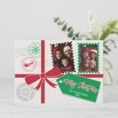  rood groen cadeau boog foto vrolijk kerstfeest feestdagenkaart (Staand voorkant)