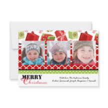 Rood & Groen Cadeaus 3 Foto's - 3x5 Kerst Kaart
