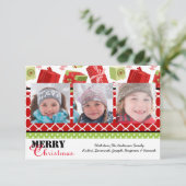 Rood & Groen Cadeaus 3 Foto's - 3x5 Kerst Kaart (Staand voorkant)