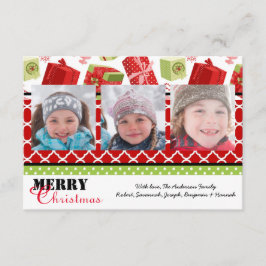 Rood & Groen Cadeaus 3 Foto's - 3x5 Kerst Kaart