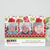 Rood & Groen Cadeaus 3 Foto's - 6x8 Kerst Kaart (Staand voorkant)