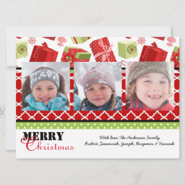 Rood & Groen Cadeaus 3 Foto's - 6x8 Kerst Kaart