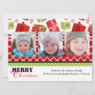 Rood & Groen Cadeaus 3 Foto's - 6x8 Kerst Kaart