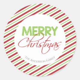 Rood & Groen Candy Cane Stripe | Ronde Sticker