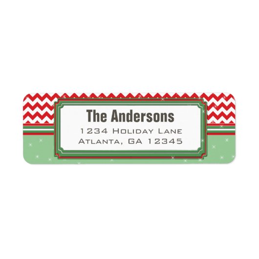 Rood & Groen Chevron ZigZag Kerst Retouradres Etiket (Voorkant)