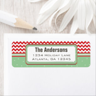 Rood & Groen Chevron ZigZag Kerst Retouradres Etiket
