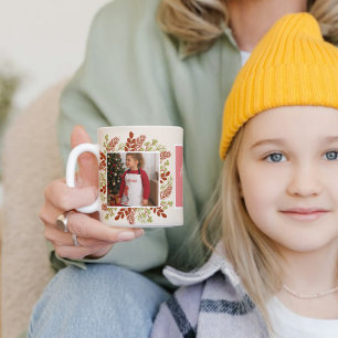 Rood & Groen Classic Bloemen Lijst Kerstfoto Koffiemok