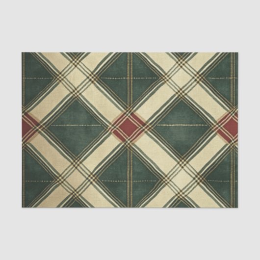 ROOD GROEN CREAM KERSTDIAAMANTPATROON TISSUEPAPIER (Voorkant)