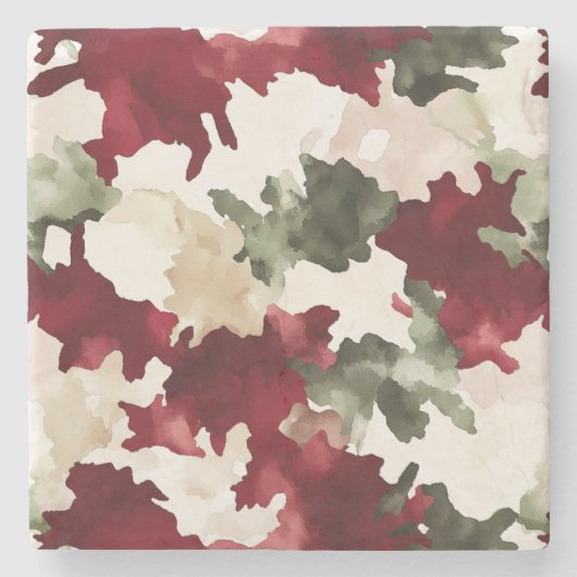Rood Groen Crème Camo Stenen Onderzetter (Voorkant)