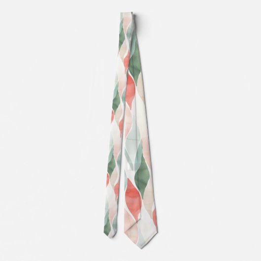 Rood Groen Crème Mint Wit Abstract Stropdas (Achterkant)