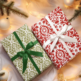 Rood Groen Damast Patroon Kerstmis Inpakpapier Vel