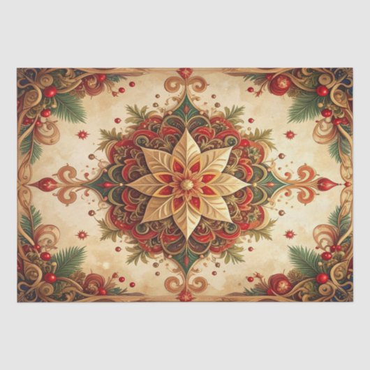 Rood groen decoratief feestzakdoek papier (Voorkant)