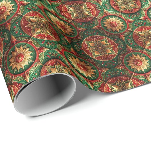 Rood groen decoratief kerst inpakpapier (Rol Hoek)