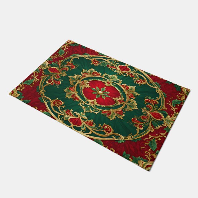Rood Groen Decoratieve Kerst Vakantie Deurmat (Schuin)
