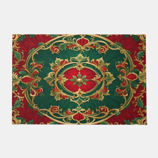 Rood Groen Decoratieve Kerst Vakantie Deurmat (Voorkant)