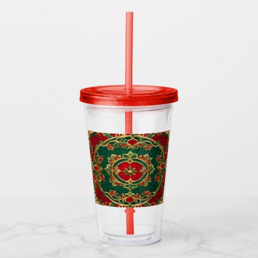 Rood Groen Decoratieve Vakantie Acryl Tumbler Drinkbeker (Voorkant)