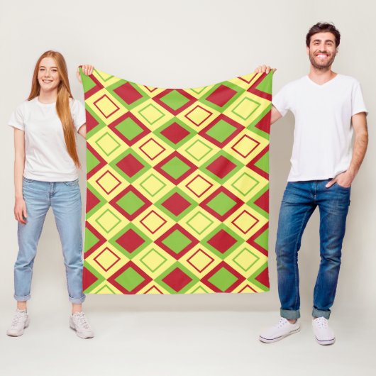 Rood Groen Diamant Geometrisch  Fleece Deken (In situ)