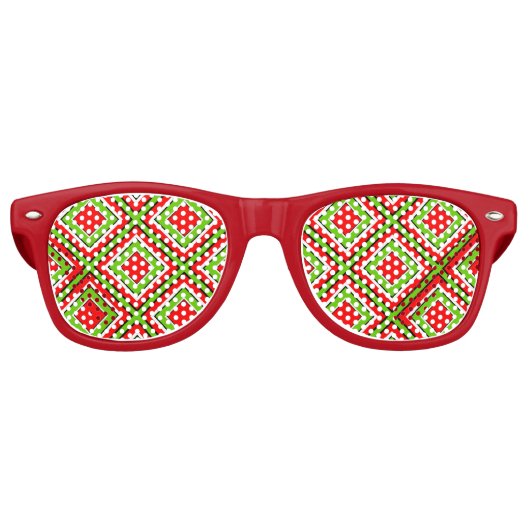 Rood & Groen Diamant Geometrisch Retro Zonnebril (Voorkant)
