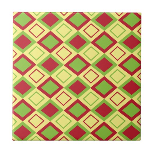 Rood Groen Diamant Geometrisch  Tegeltje (Voorkant)