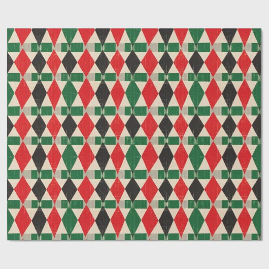 Rood & Groen Diamant Harlekijnpatroon Cadeaupapier (Vlak)