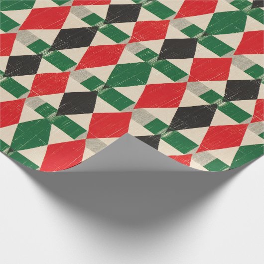 Rood & Groen Diamant Harlekijnpatroon Cadeaupapier (Hoek)