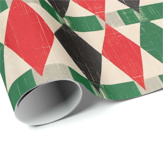 Rood & Groen Diamant Harlekijnpatroon Cadeaupapier (Rol Hoek)