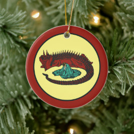  rood groen draak dame art nouveau stijl keramisch ornament