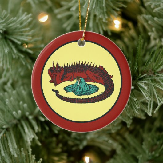 rood groen draak dame art nouveau stijl keramisch ornament (Boom)