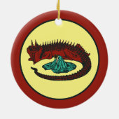 rood groen draak dame art nouveau stijl keramisch ornament (Achterkant)