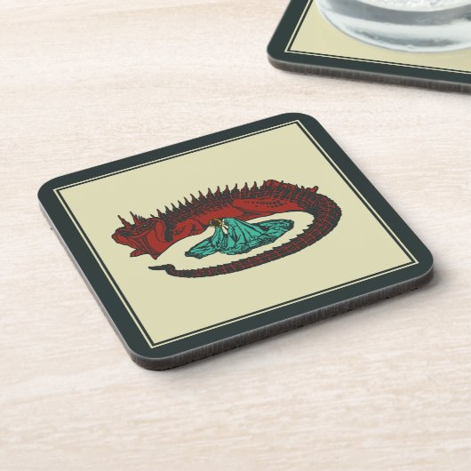  Rood Groen Draak Dame Vector Art Nouveau Bier Onderzetter (Linkerzijde)