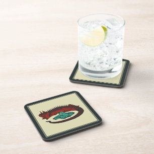 Rood Groen Draak Dame Vector Art Nouveau Bier Onderzetter