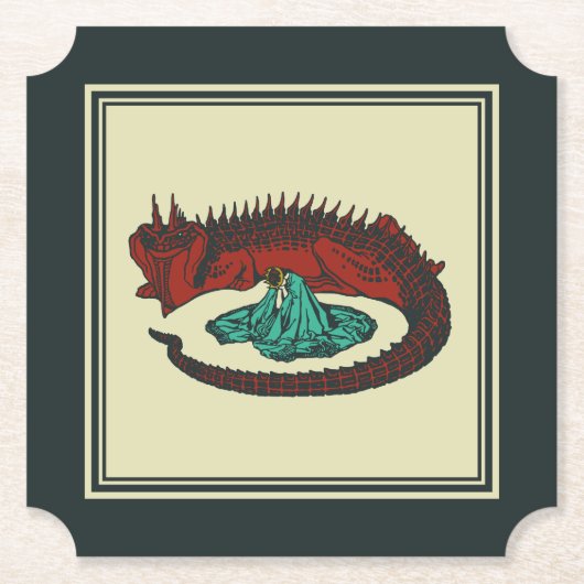  Rood Groen Draak Dame Vector Art Nouveau Kartonnen Onderzetters (Voorkant)