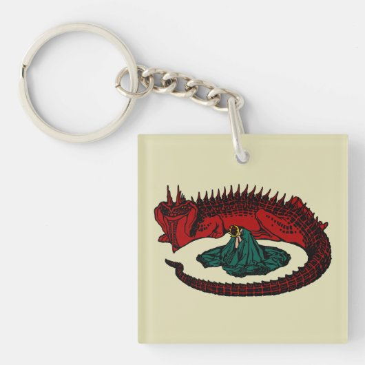 Rood Groen Draak Dame Vector Art Nouveau Sleutelhanger (voorkant)
